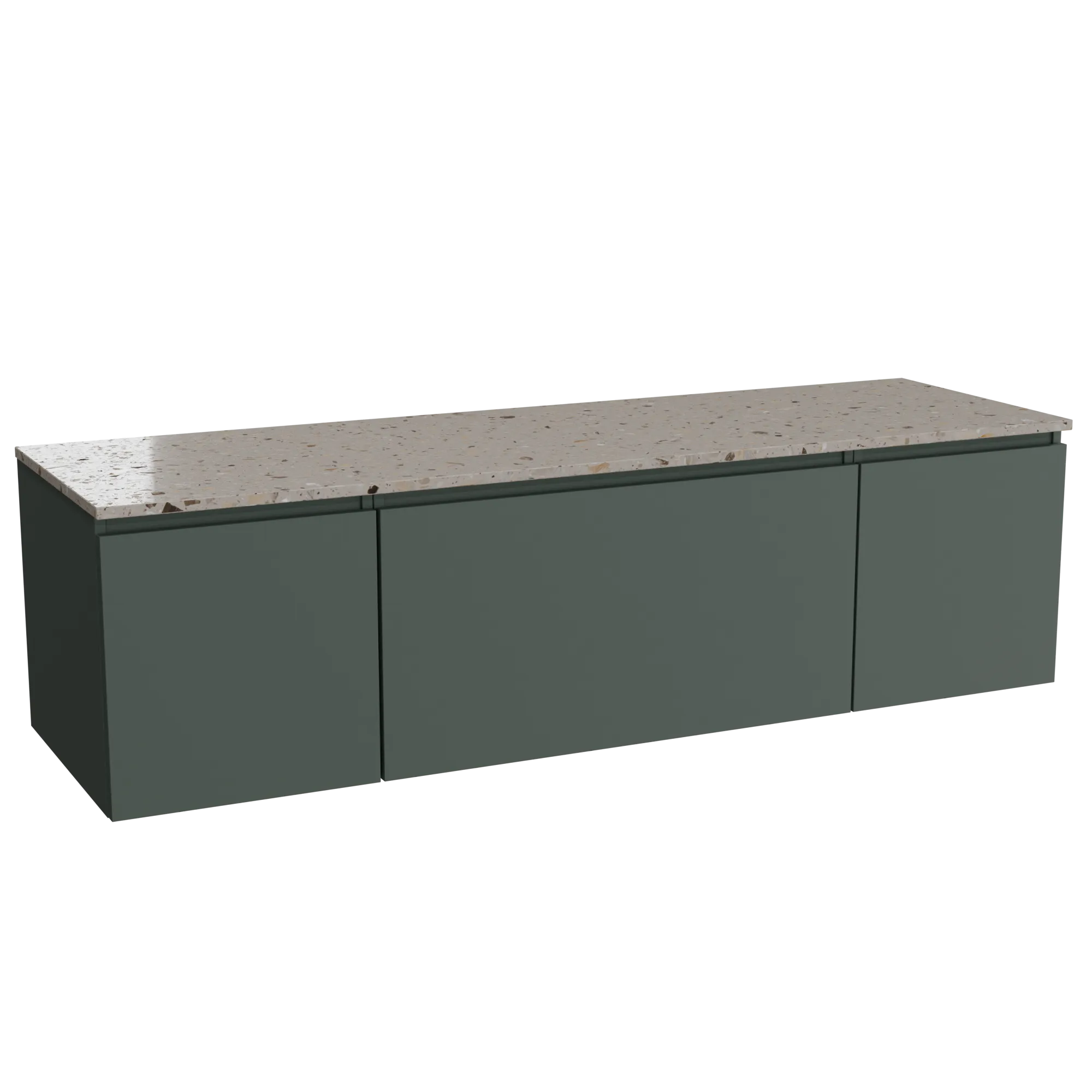Balmani Sfera meuble salle de bains suspendu 180 x 55 cm forest avec Stretto tablette simple ou double en terrazzo greige terraz